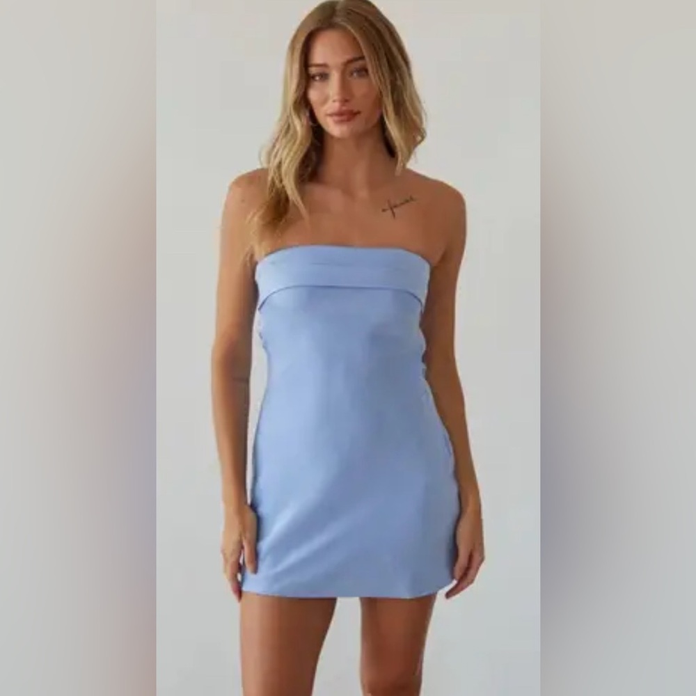 American Threads Sky Blue Strapless Dress